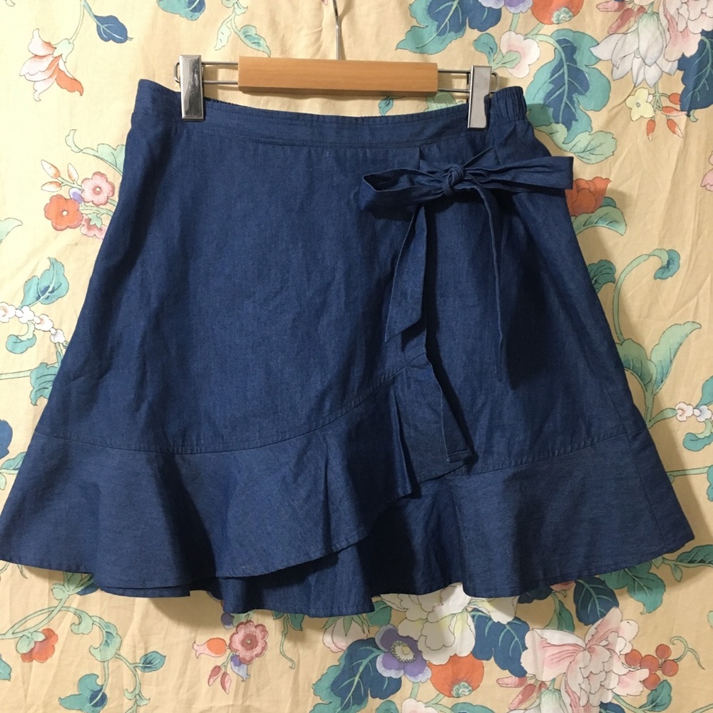 BCBG Generation Denim Faux Wrap Skirt with Bow